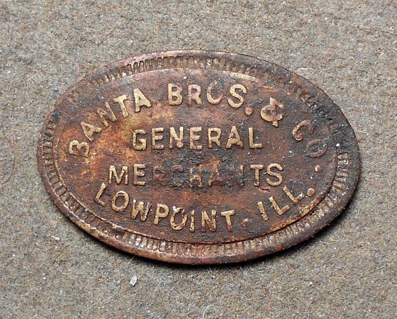 C353 Lowpoint, Ill., Bantas Bros. & Co., General Merchandise. Brass, oval, 26mm