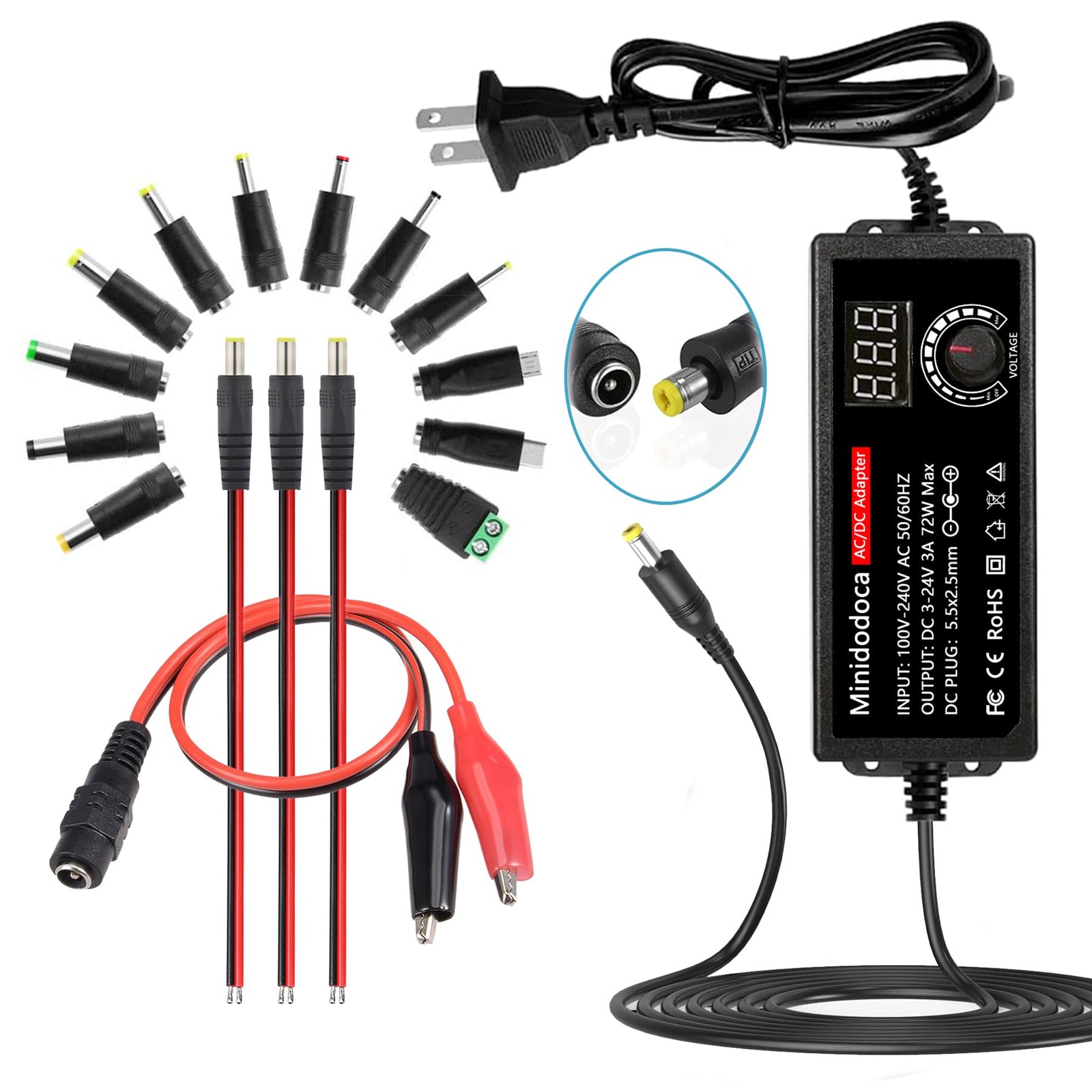 72W Power Supply Adjustable 3V ~ 24V Variable 3~24V 3A Adapter