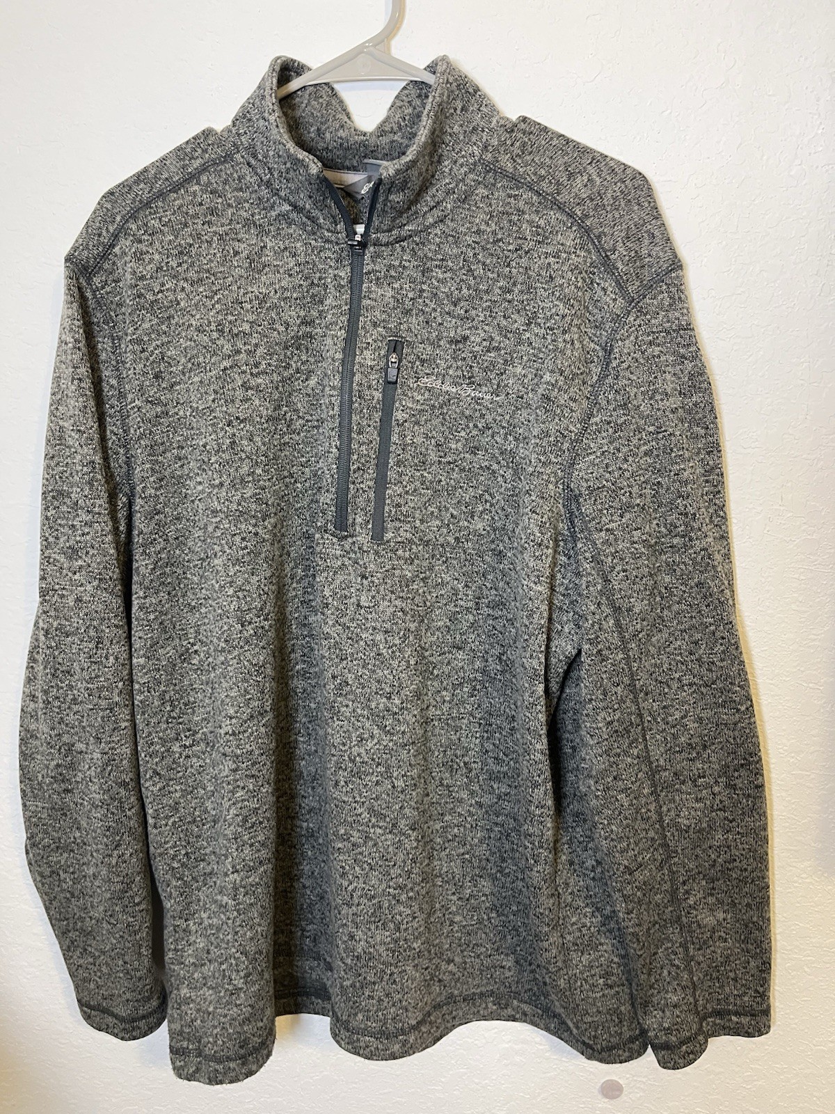 Eddie Bauer Sweater Men’s XL Quarter Zip Pullover Gray Fleece Sweatshirt