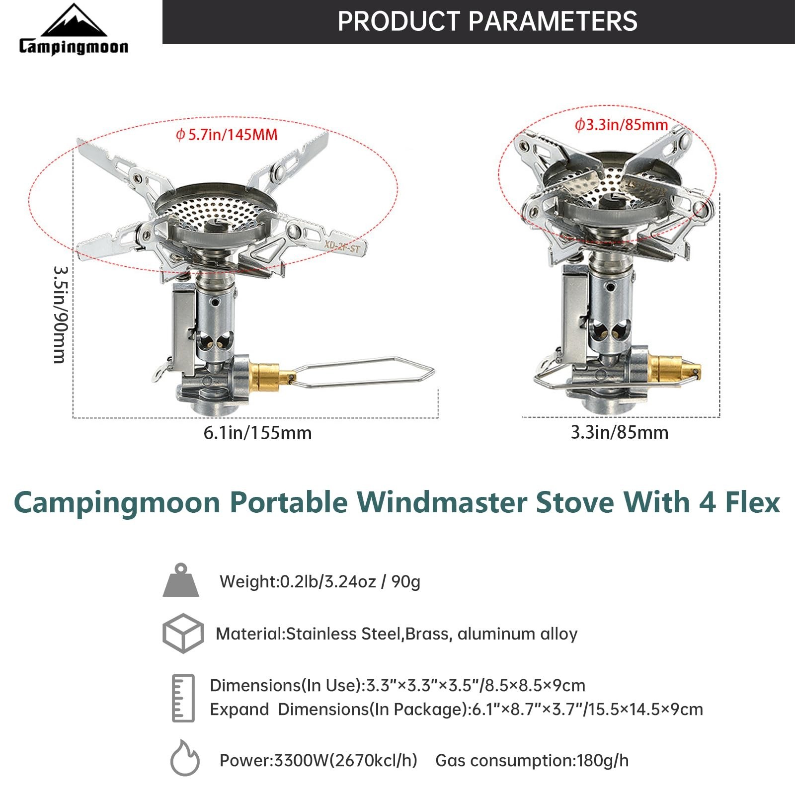 CAMPINGMOON Stove Compact Foldable XD-2F(With Igniter)