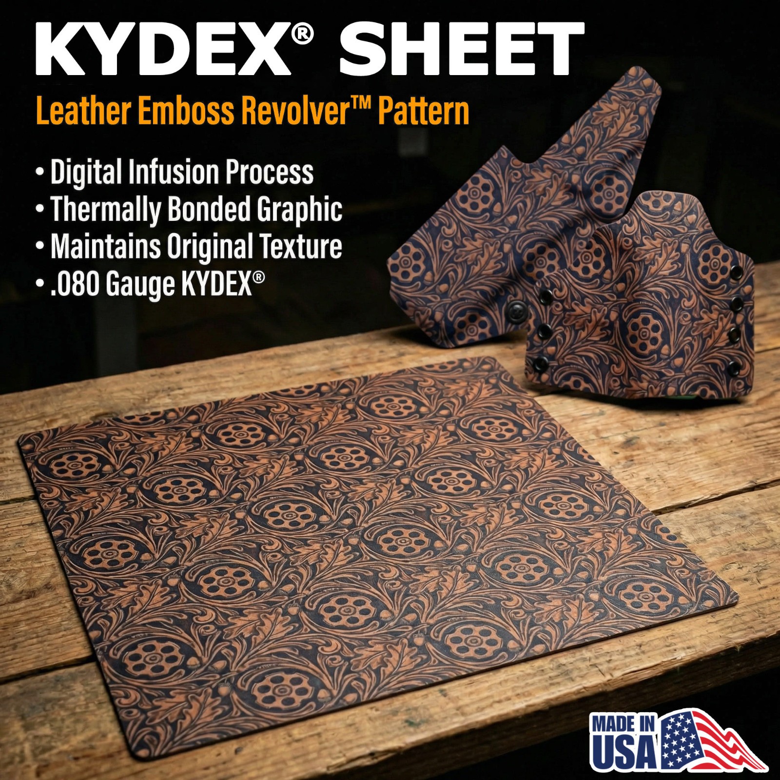 Infused KYDEX® Sheet - Leather Emboss Revolver Camo-(0.080 Gauge)-(12in x 12in)