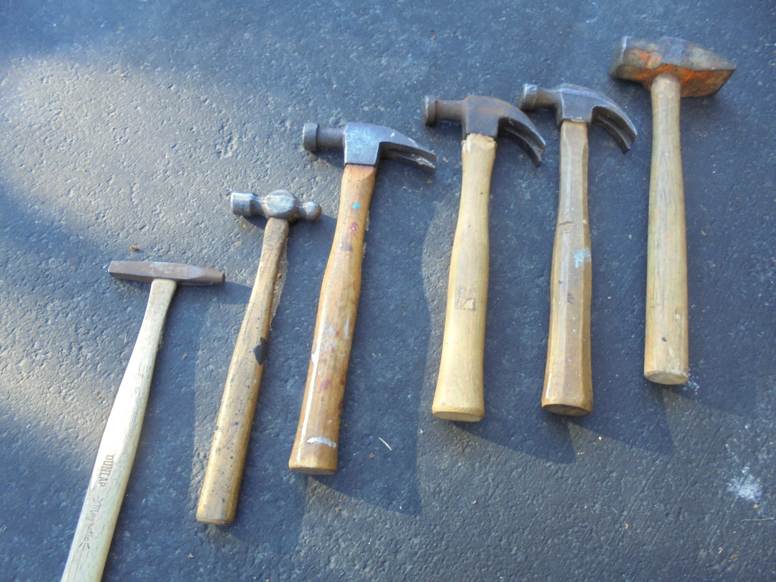 Vintage Original Lot of 6 Hammers with Wooden Handles Swedge Peen Claw Rip tack