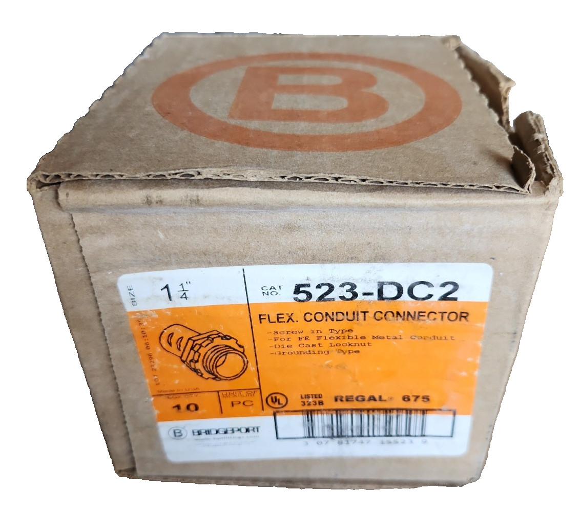 10 Pcs Bridgeport 523-DC2 - 1 1/4” in Flex Conduit Connector Screw In Type New