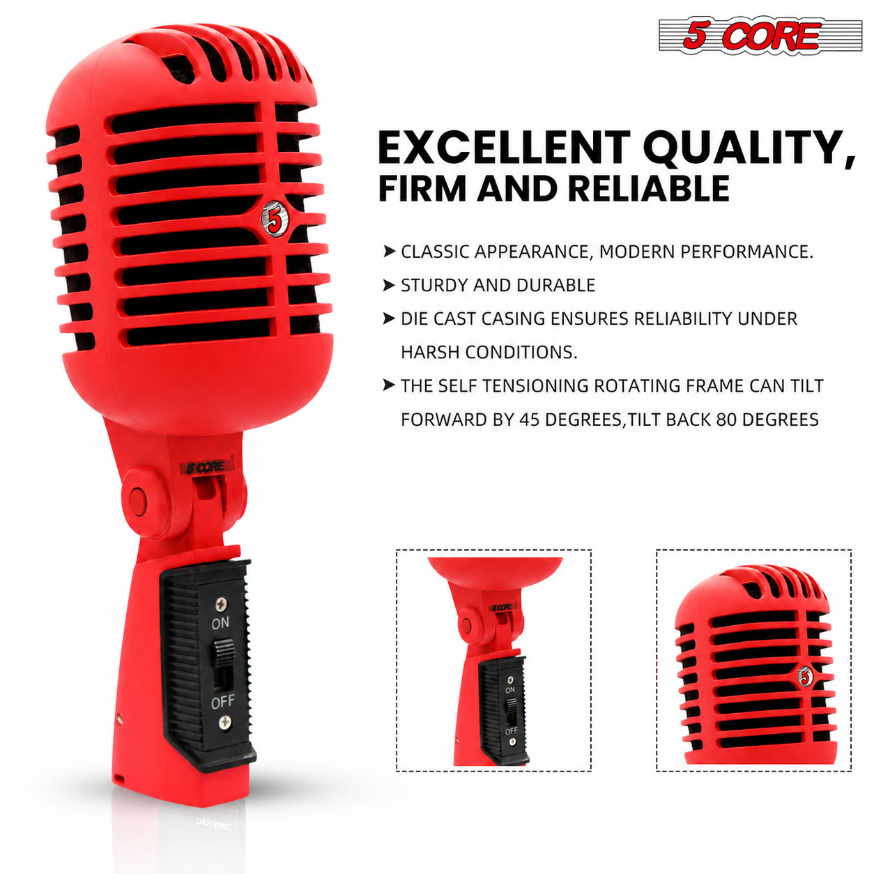 5 Core Retro Dynamic Vocal Iconic Microphone Vintage Classic Unidirectional Mic