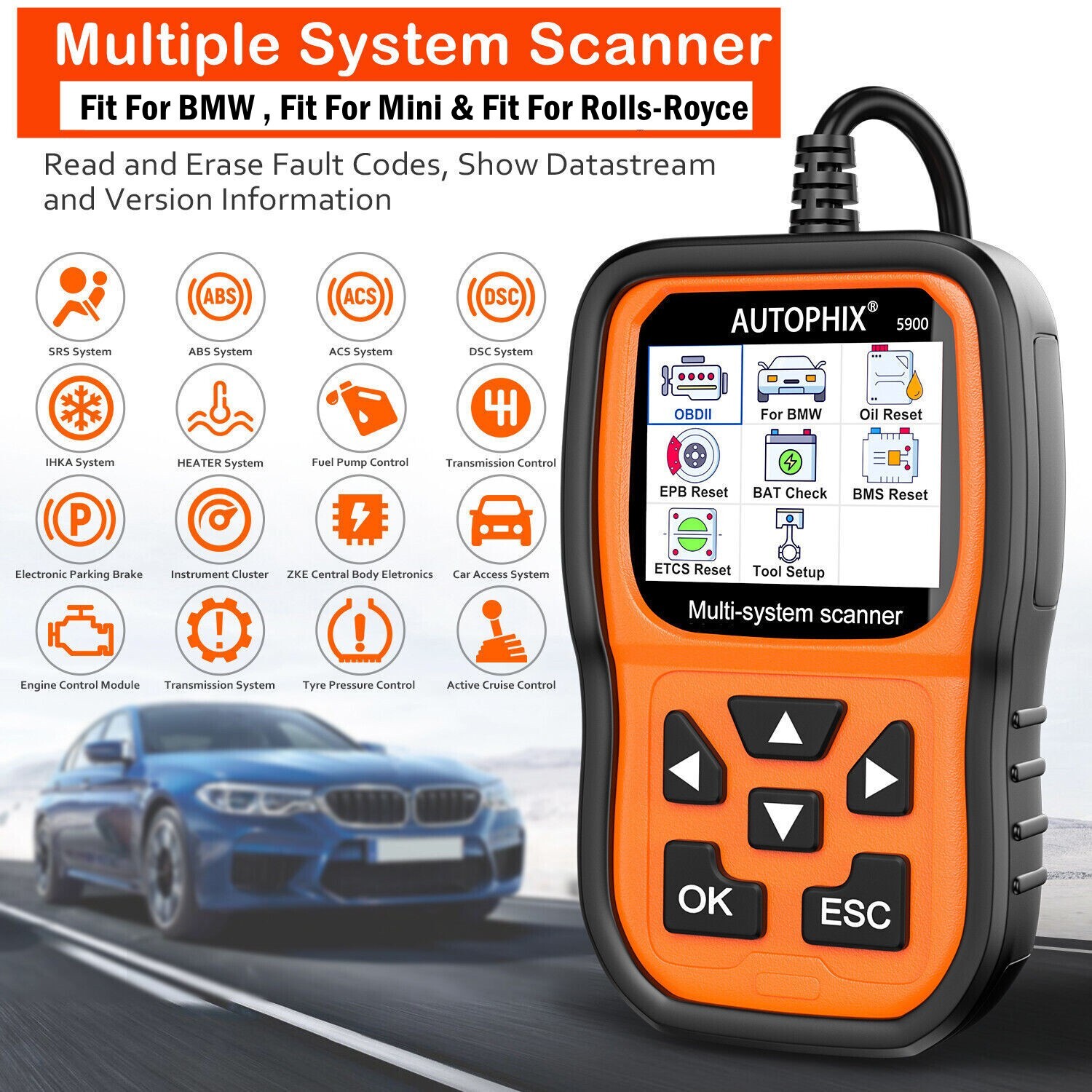 AUTOPHIX 5900 OBD2 Scanner Fit For BMW All System Diagnostic Tool Battery EPB