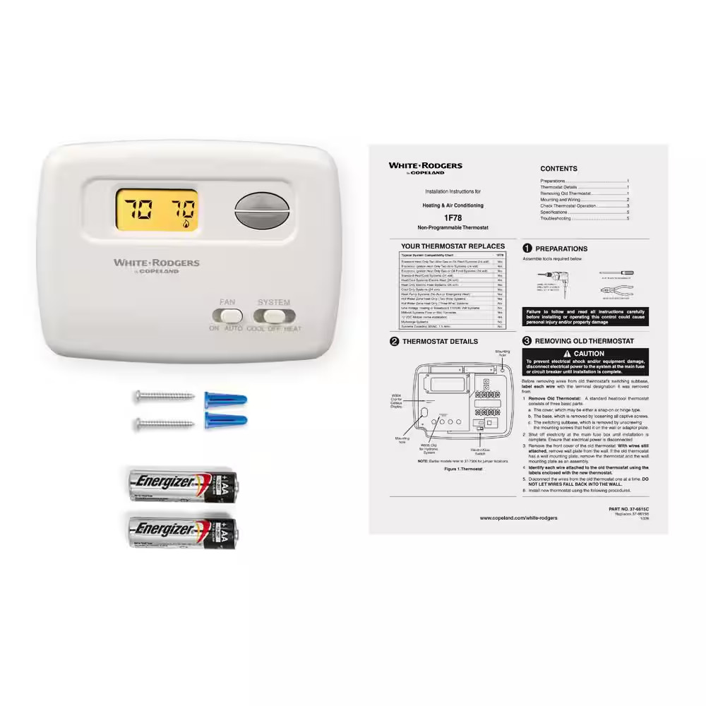 White-Rodgers 70 Series Classic, Non-Programmable, Single Stage (1H/1C) Thermost