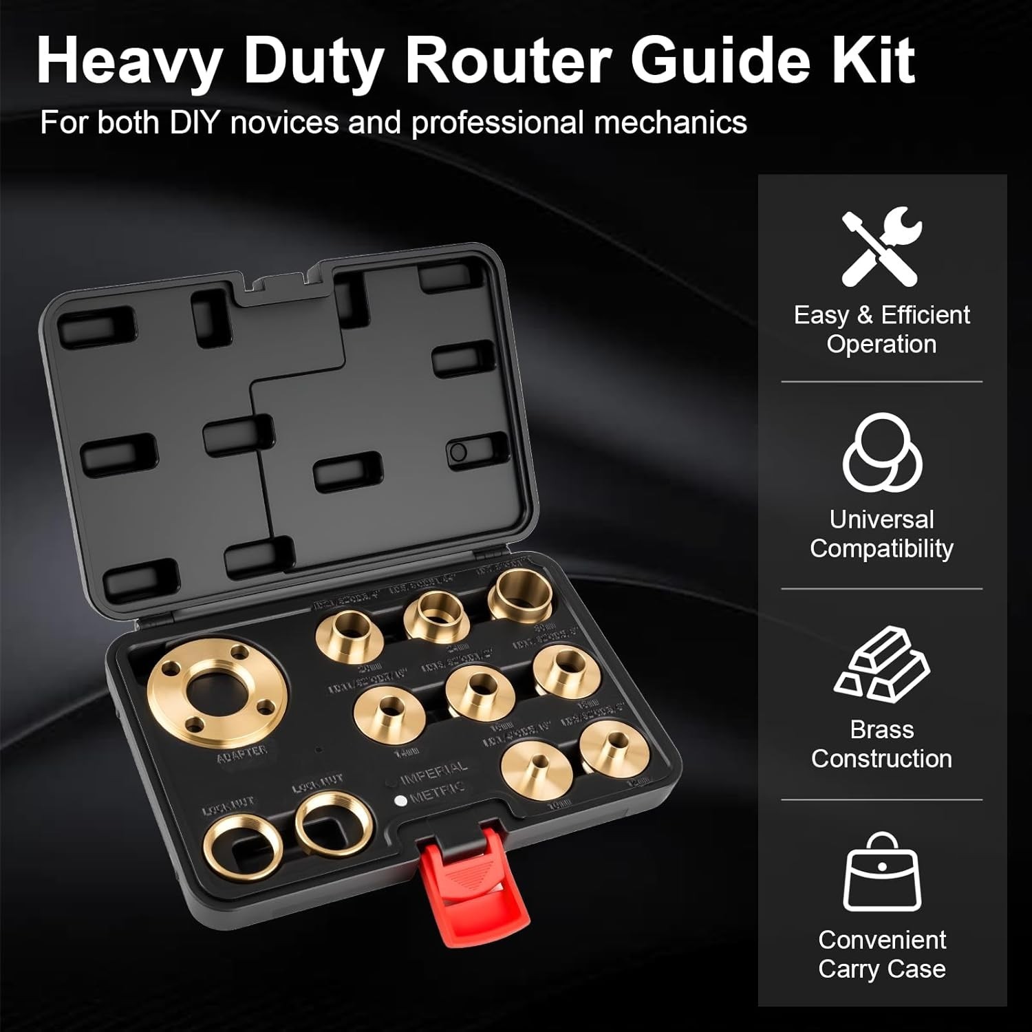 11Pcs Brass Router Bushing Guide Set, Router Template Guide with Lock Nut Ada.