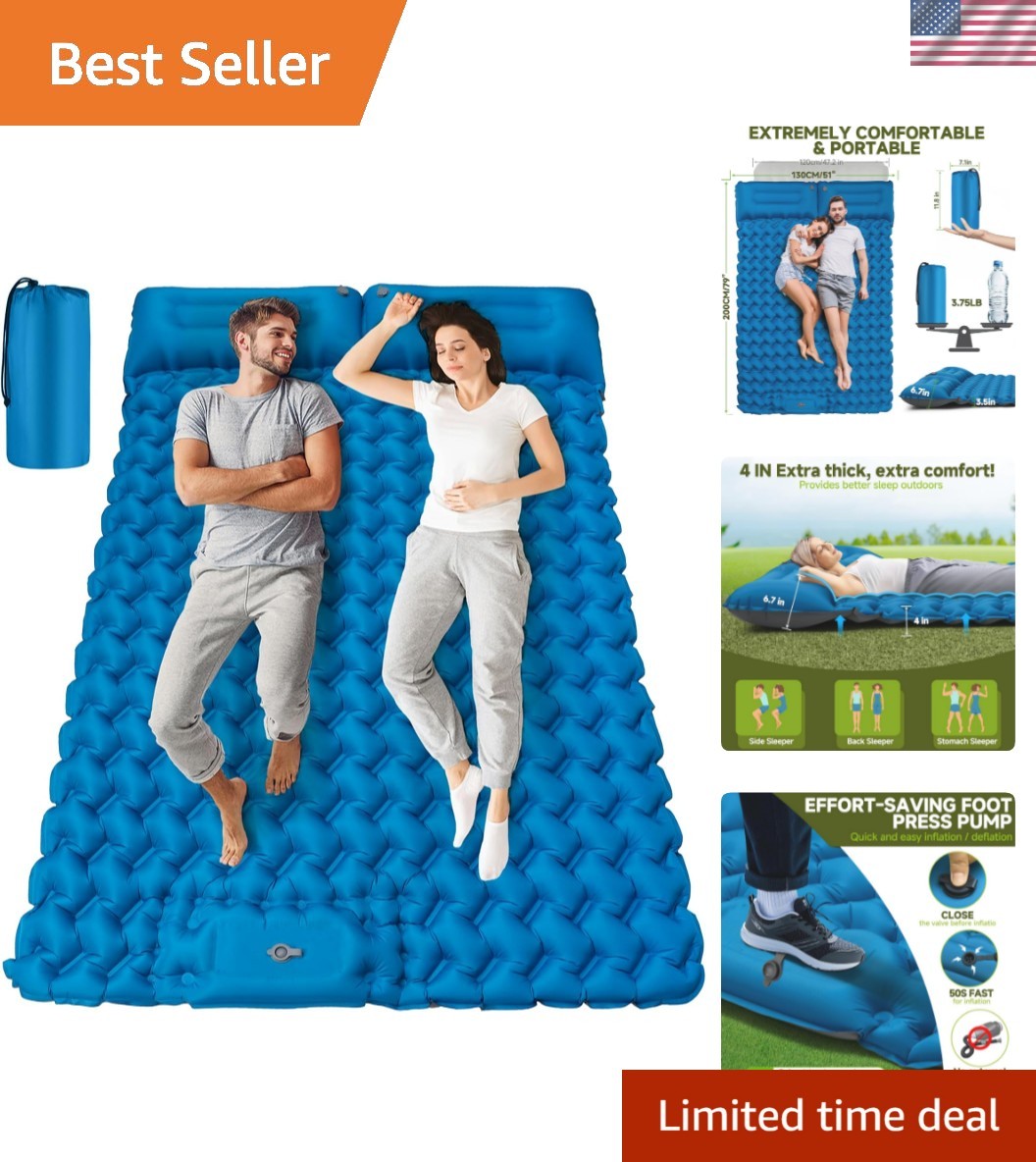 Ultralight 4" Thick Inflatable Sleeping Pad for Camping - Quick Inflate & Carry