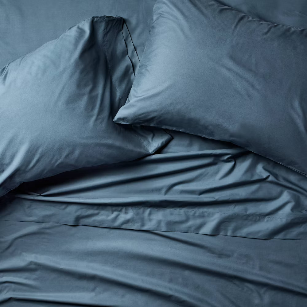 Full 400 Thread Count Percale Sheet Set Dark Mineral Blue - Casaluna
