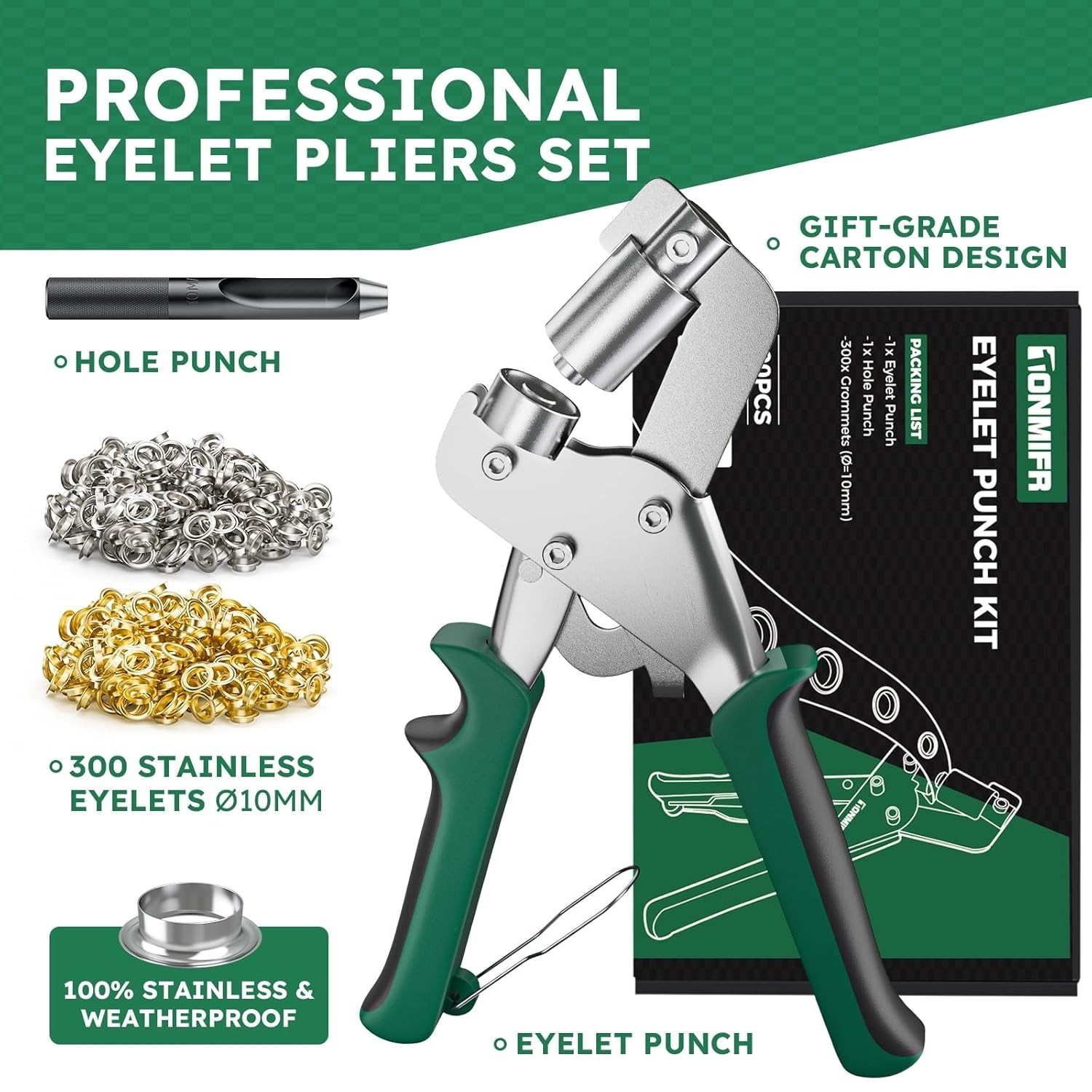 Complete Grommet Kit: Heavy-Duty Press, Hole Cutter & 300 Rust-Resistant Eyelets