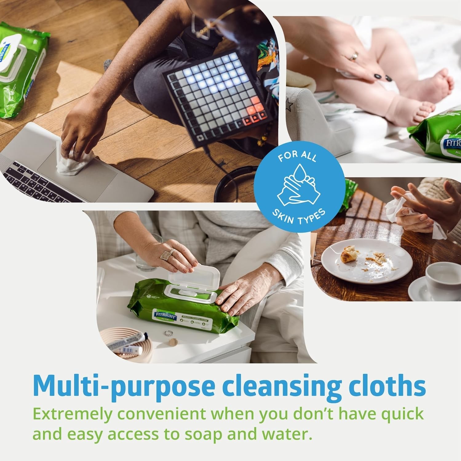 Medline FitRight Aloe Personal Cleansing Cloth Wipes,Scented, Pack of 48, 8 x 10