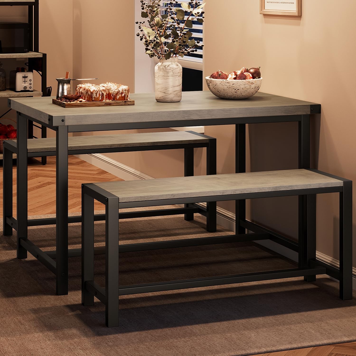 Dining Table Set Kitchen Table W/ Benches Rectangular Dining Room Table Set