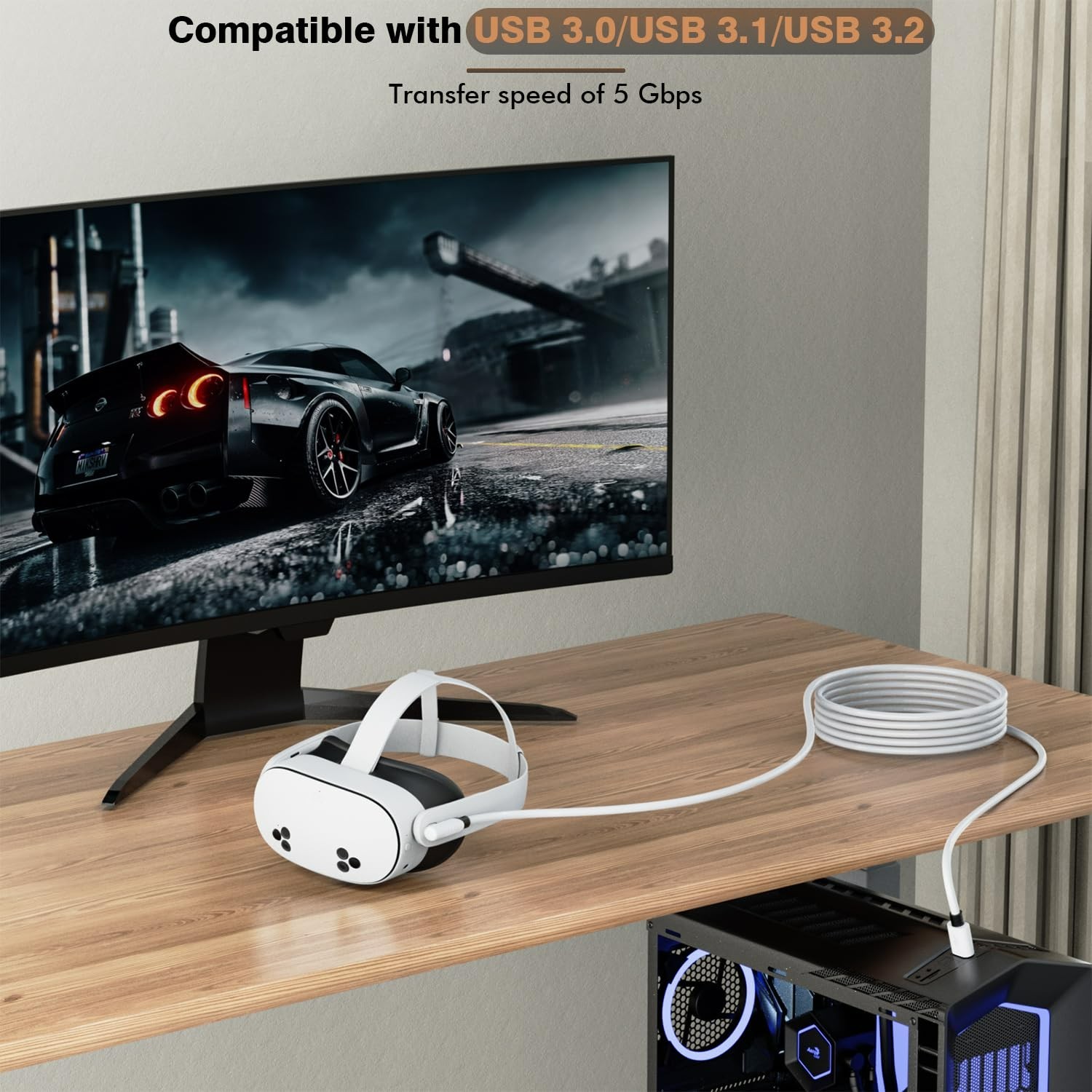 16FT USB C VR Link Cable USB 3.0 High Speed Data Transfer Cord for Headset...