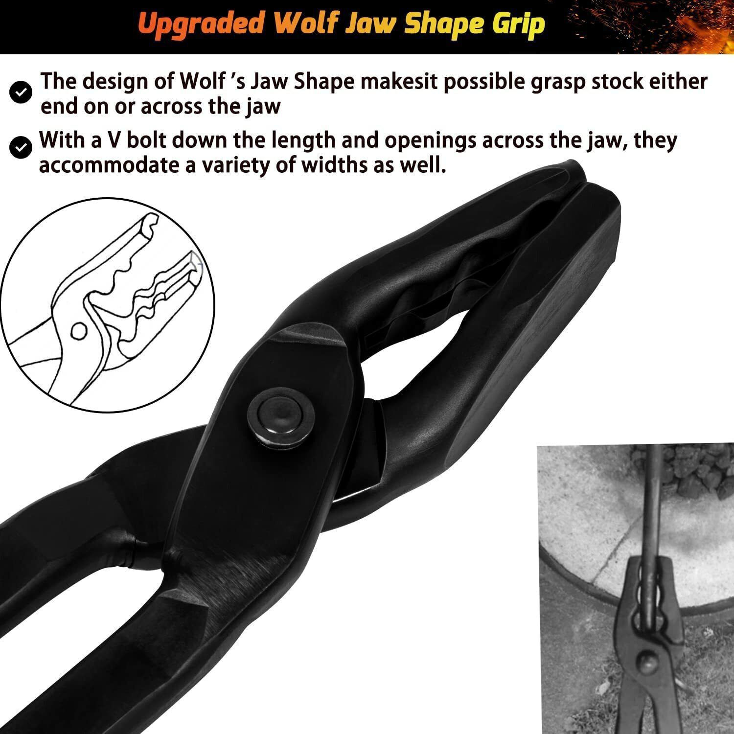 Beginner Blacksmith Wolf Jaw Tongs Bladesmith Knife Making Forge Tongs 15 in