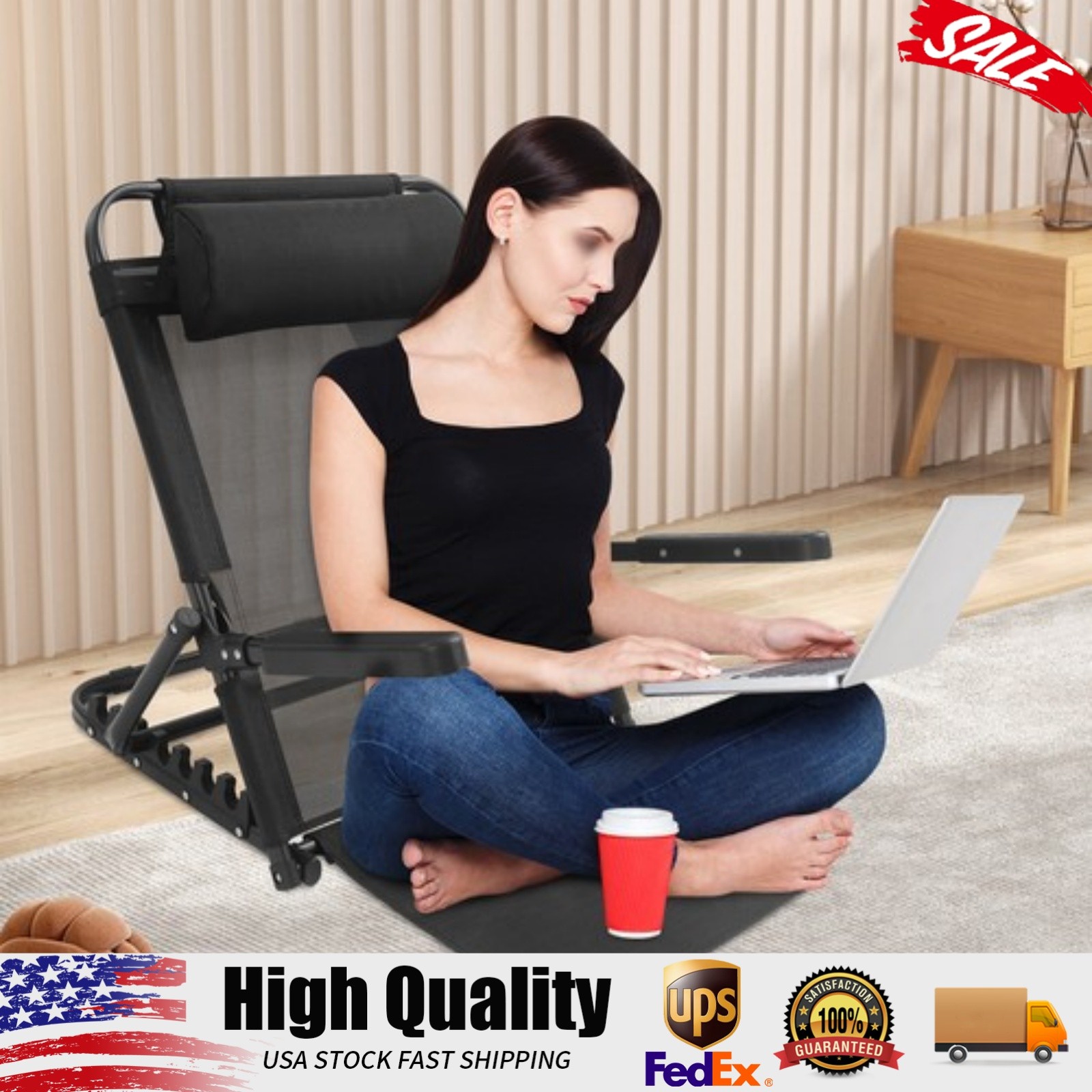 Adjustable Lifting Bed Backrest W/ Armrest Portable Backrest seat for Tatami