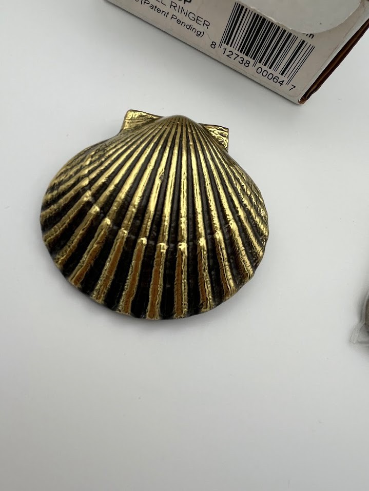 Vintage NOS Michael Healy Solid Brass Scallop Doorbell Ringer Beach Decor