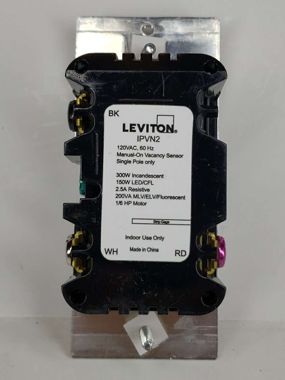 Leviton IPVN2-1LW White Decora Motion Sensor Manual On Wall Box Sensor