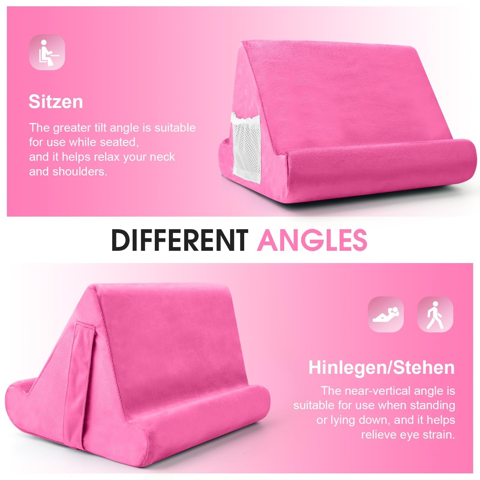 Universal Multi-Angle Tablet Holder - Soft Pad Stand with Net Pocket & Phone ...