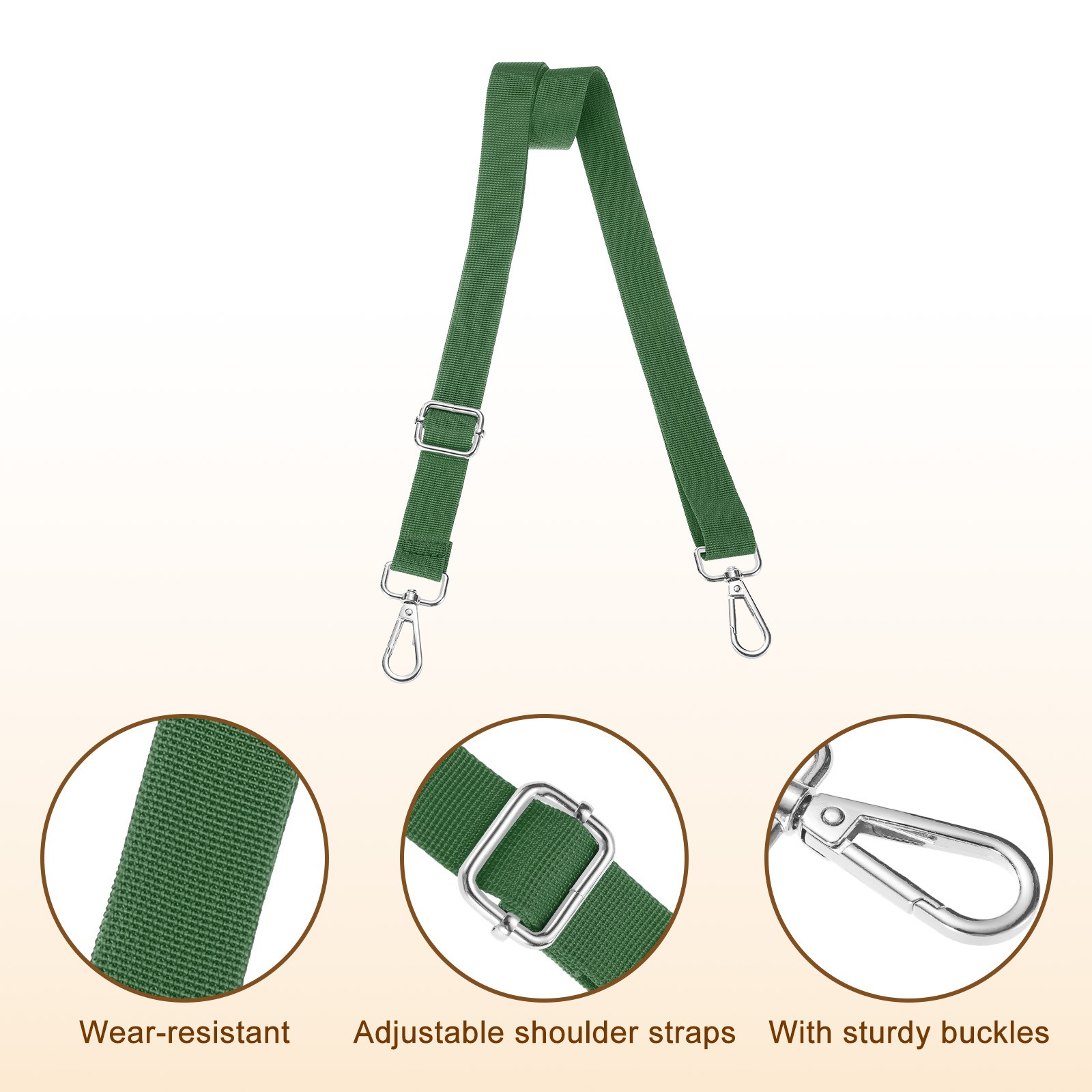 Shoulder Strap 2.5cm Wide Crossbody Strap, Green Color, Silver Buckle