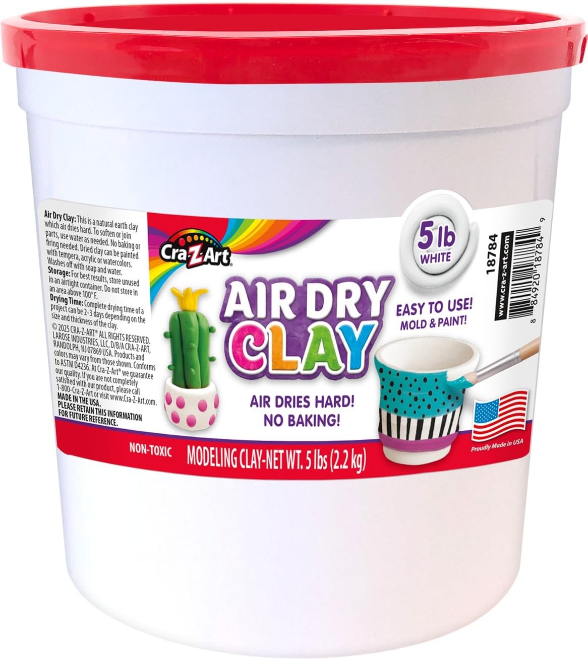 Air Dry Clay - 5lb Bucket Natural White Modeling Clay, Perfect for Sculpting,...