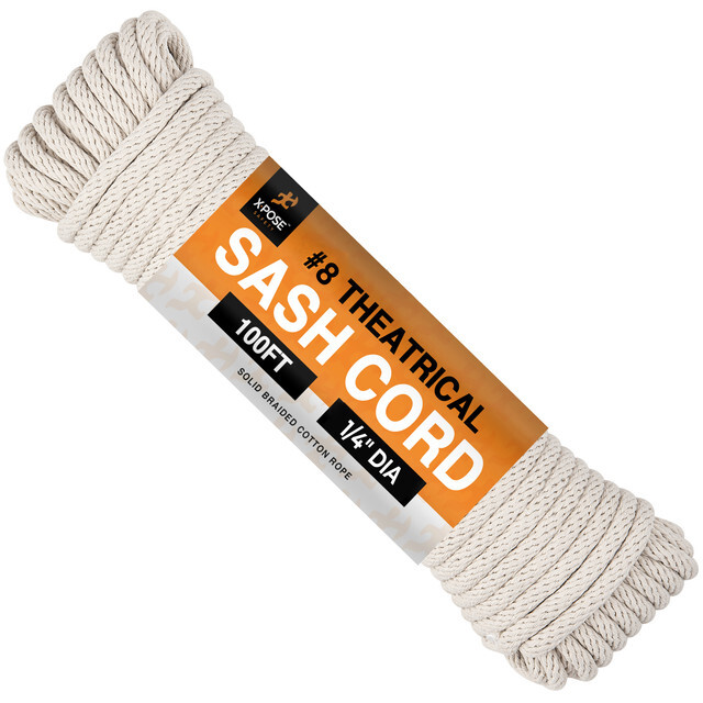 Sash Cord - Cotton and Nylon Rope - 1/4 Inch x 100 Ft Rope - White 1 Pack