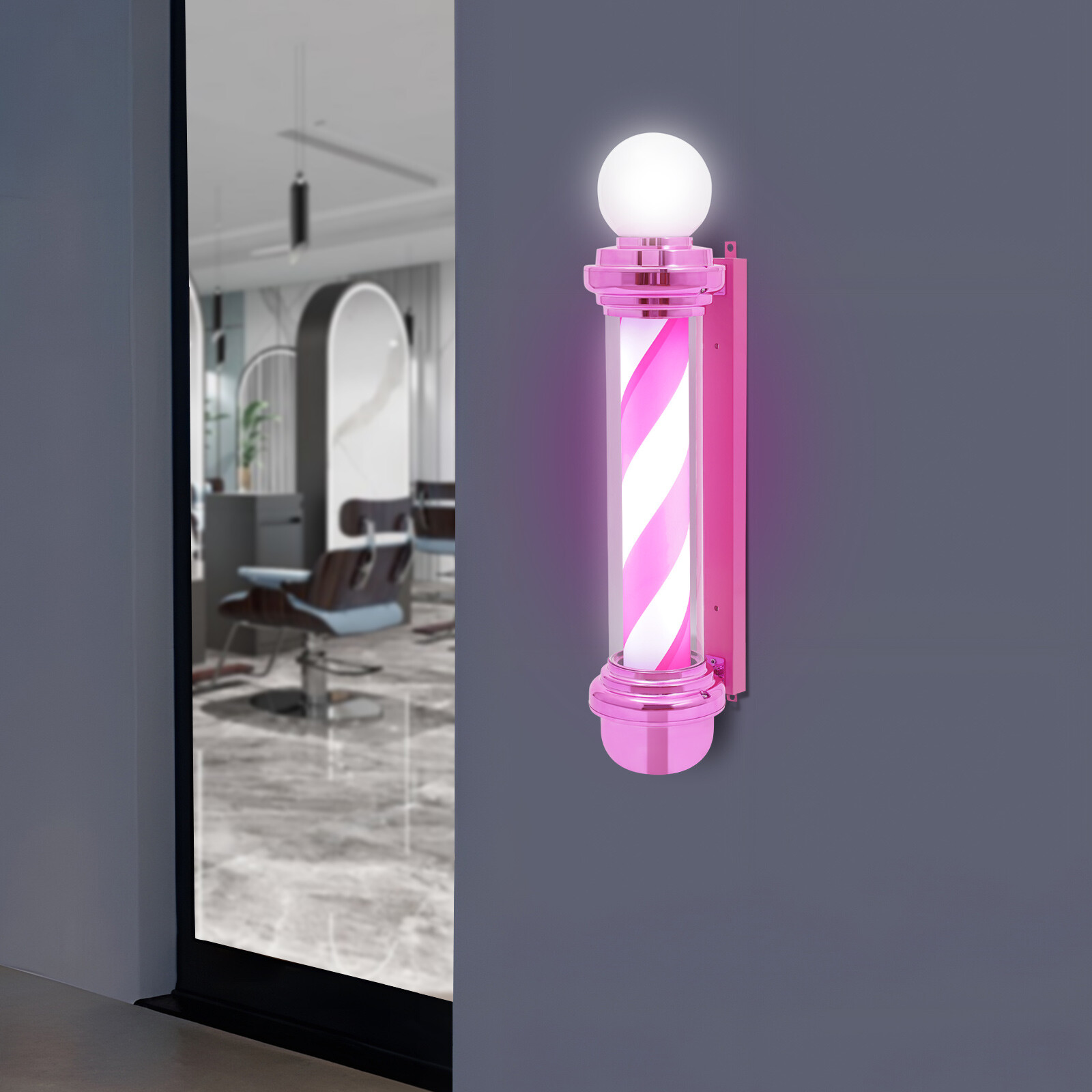 Barber Pole Light with Rotating LED - Eye-Catching Shop Decor