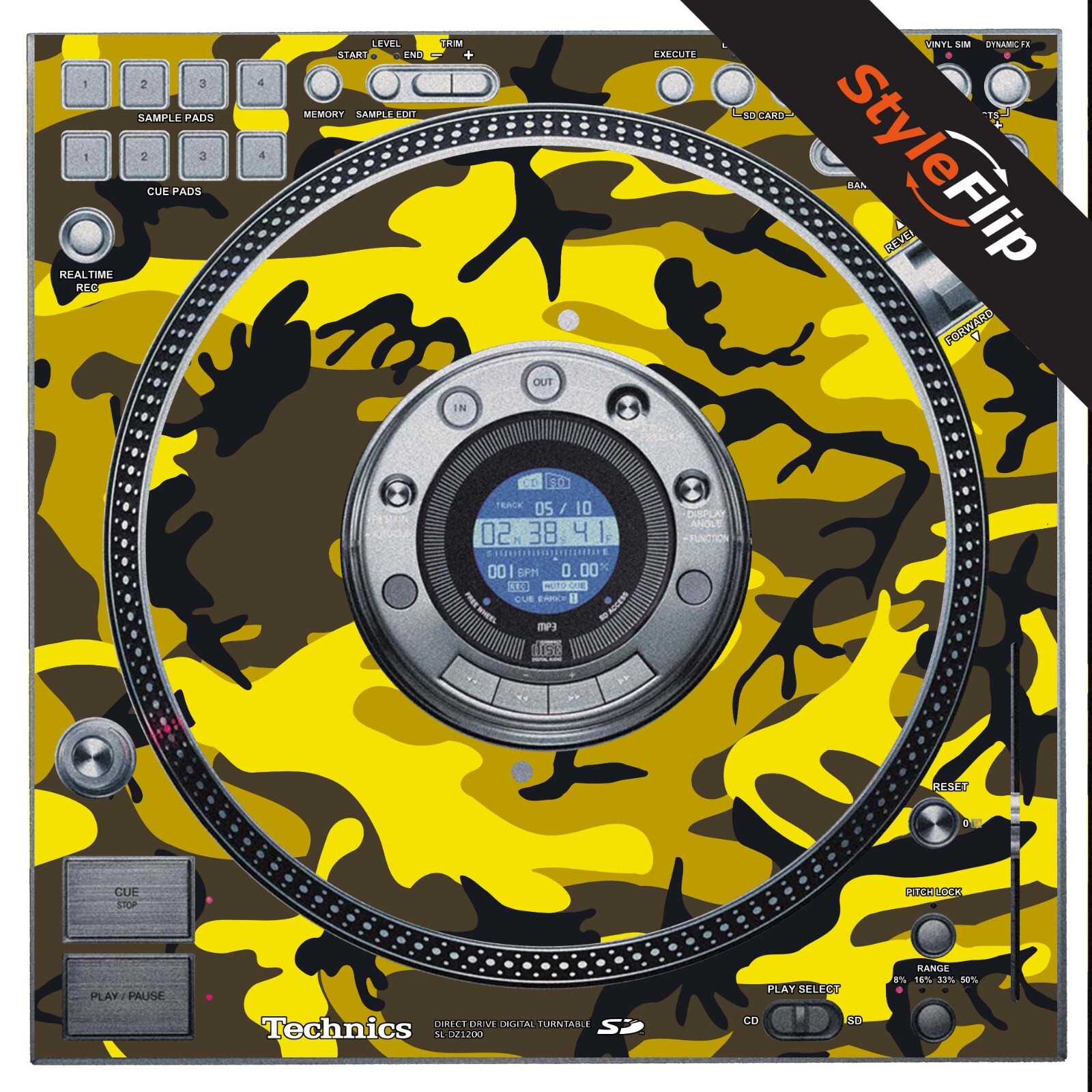 Technics SL - DZ1200 | Yellow Camo | Protective Decal | StyleFlip Skins