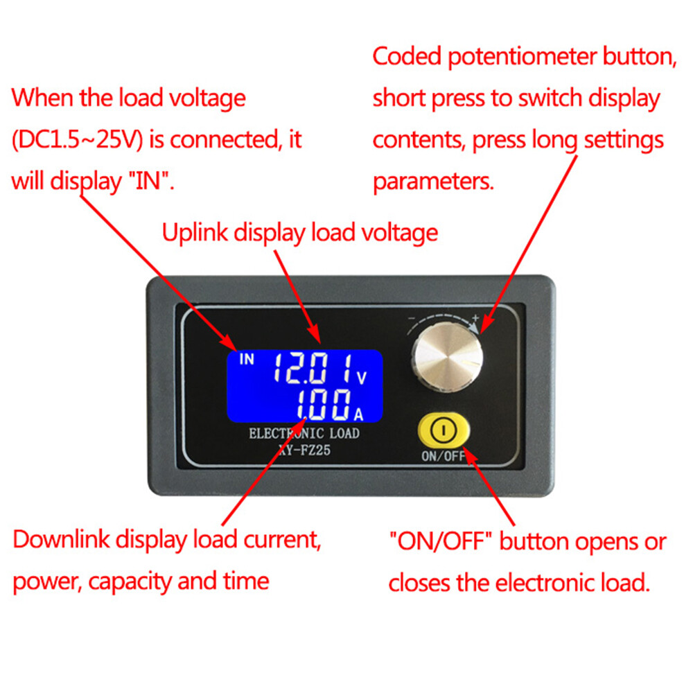 5A 35W Constant Current Electronic Load Tester Battery Discharge Capacity Tester