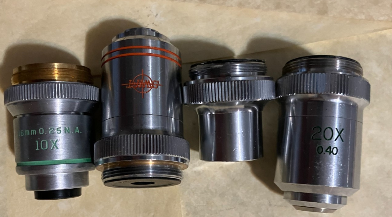 Lot of 4 Microscope Objective Lens Bausch 16mm 0.2 10x Swift 60 .85  20x .4 5x