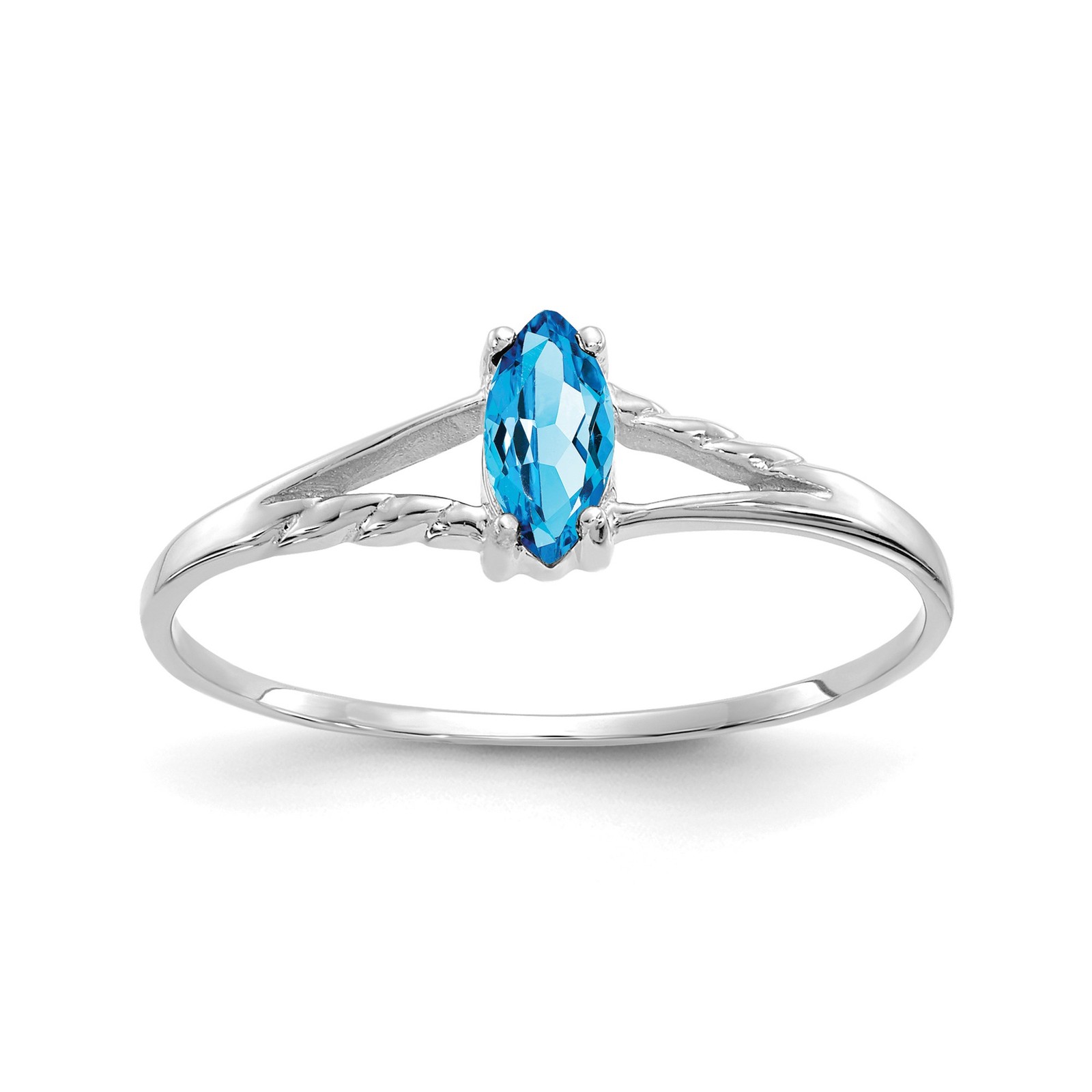 10k White Gold Polished 6x3mm Marquise Genuine December/ Blue Topaz Birthstone