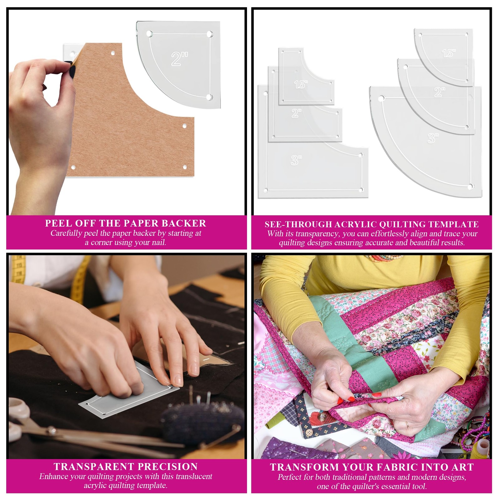 Drunkards Path Quilting Acrylic Template Set, 3", 2", 1.5" with 1/4" Seam All...