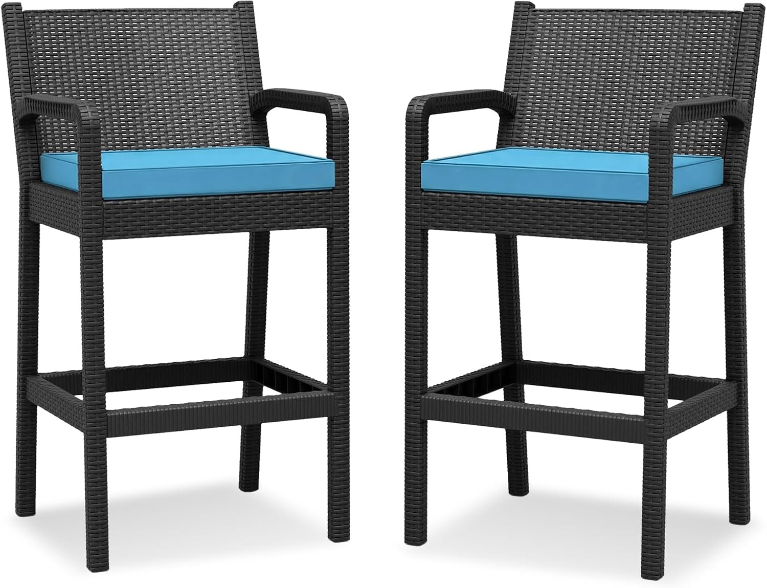 Patio Wicker Bar Stools – Set of 2 30" Outdoor Counter Height