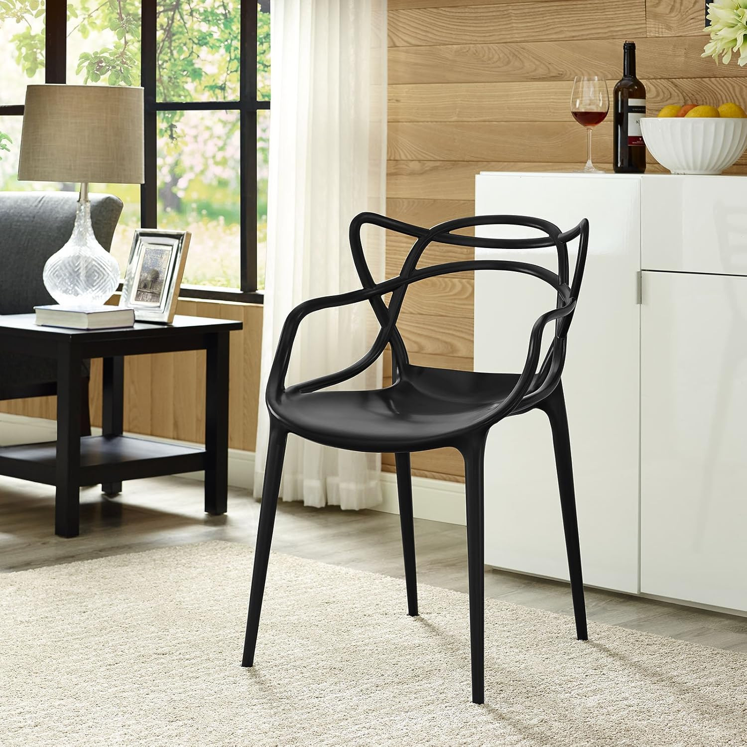 Entangled Modern Molded Plastic Kitchen and Dining Room Arm Chair in Black - Ful