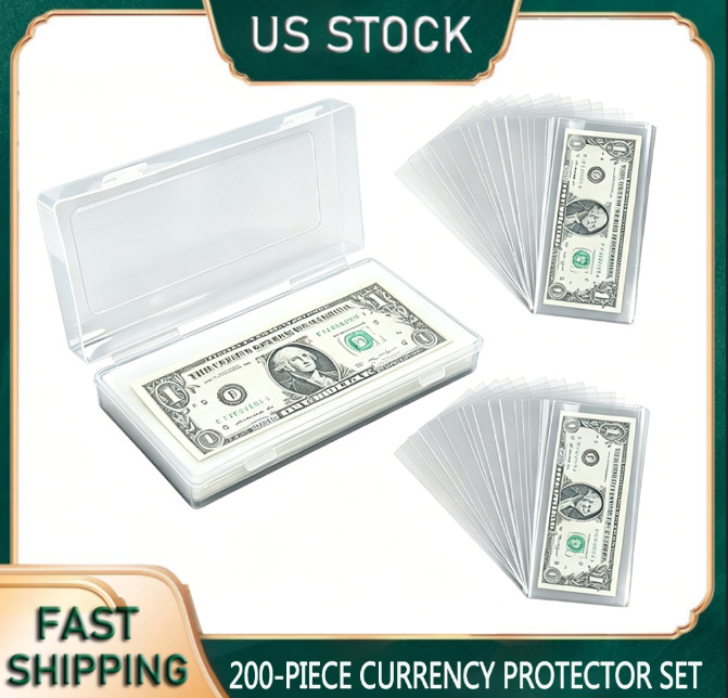 200 X Money Bag Storage Protect World/US Currency Banknotes Clear Soft Sleeves