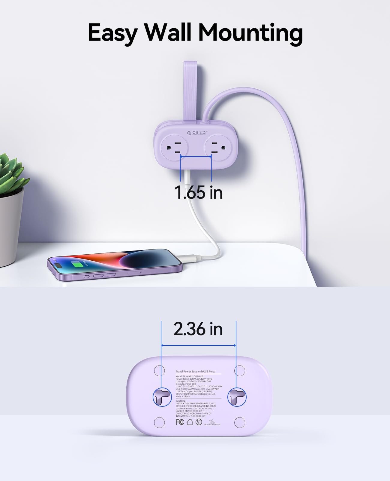 ORICO Purple Travel Power Strip PD20W with 4 AC Outlets 3 USB Ports (1