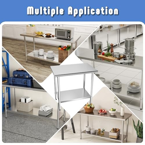 Stainless Steel Table with Adjustable Undershelf Tabletop, Heavy Duty 24" x 60"