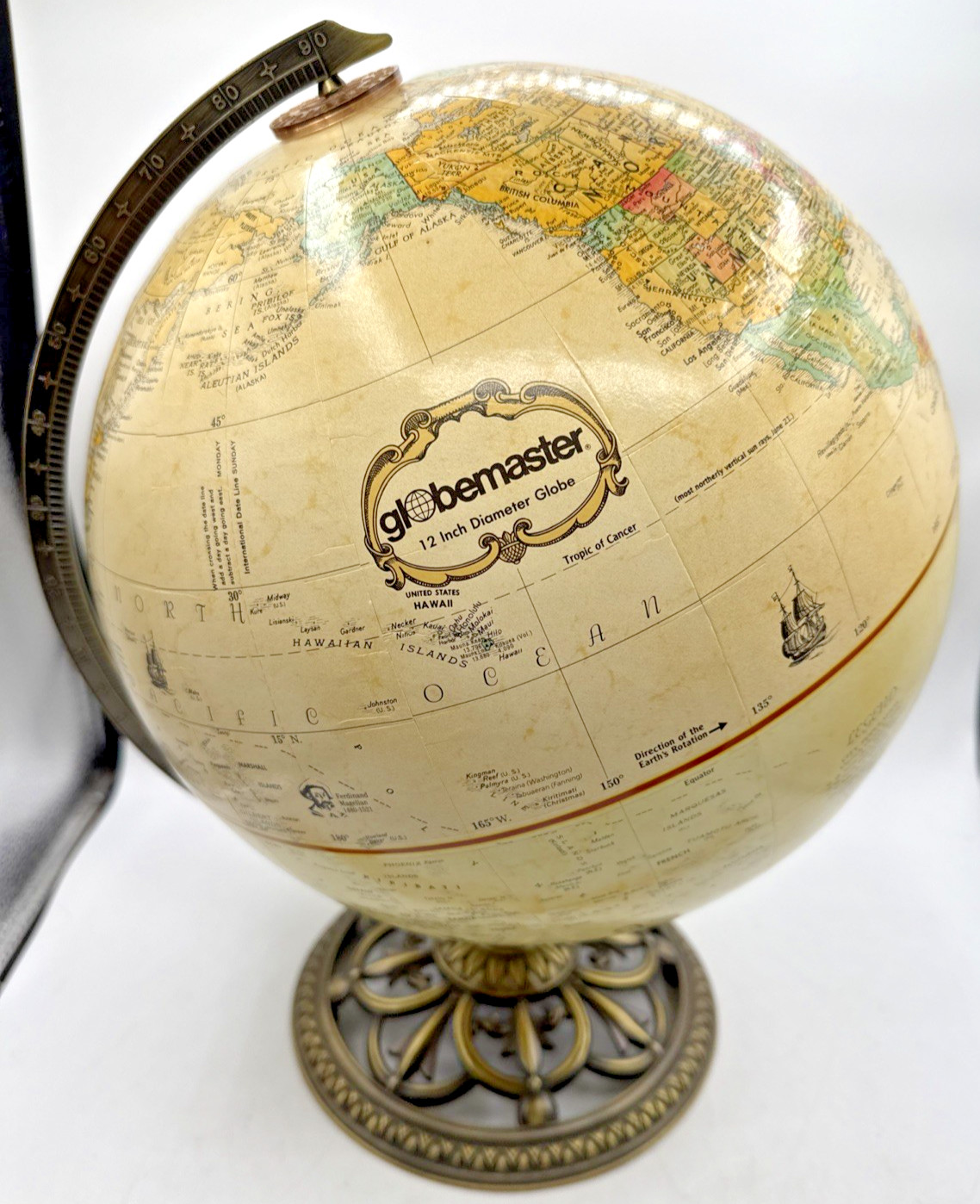 Replogle Globemaster 12” Globe Raised Relief Decorative Metal Base Classic VTG