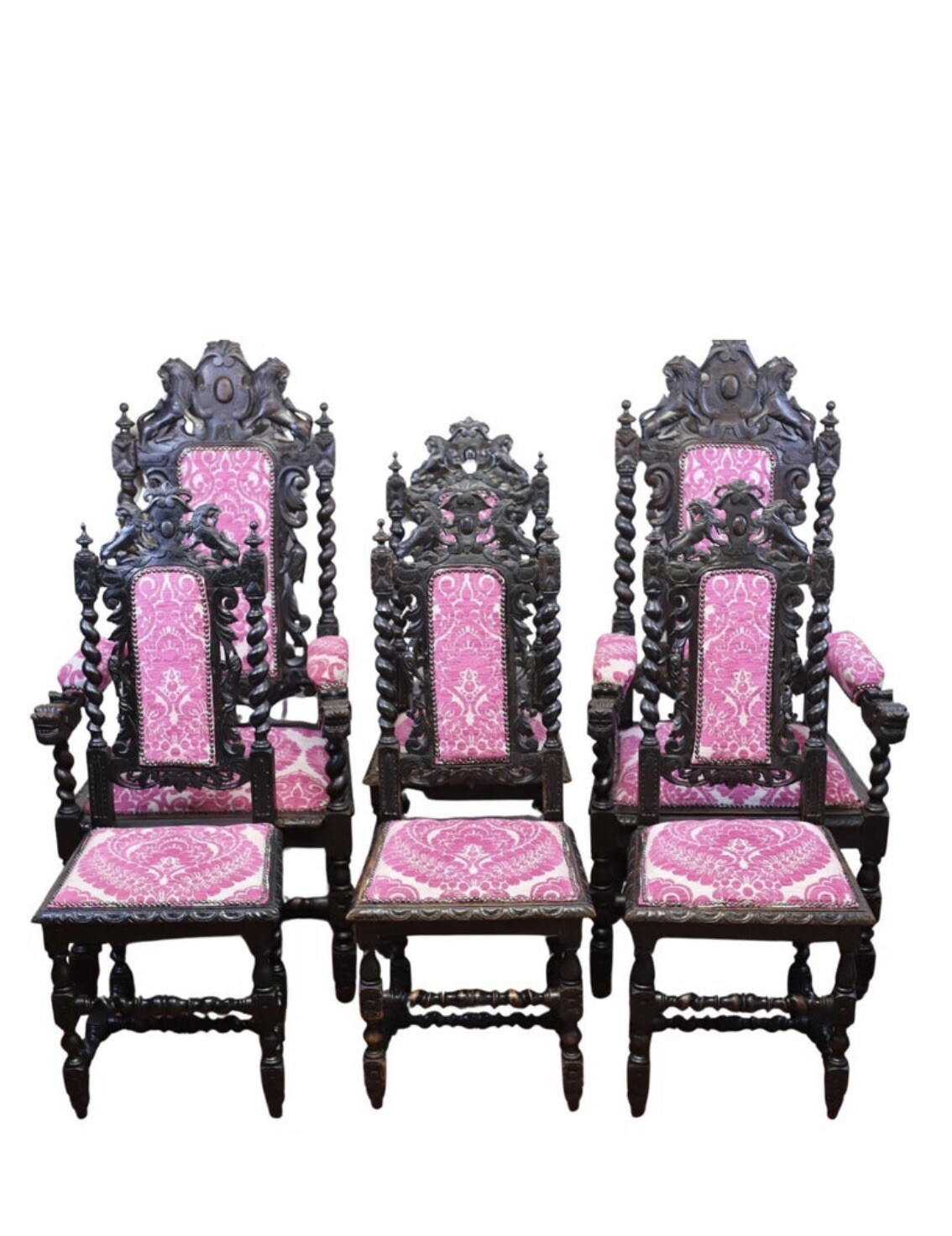 Beautiful Set Of Six Victorian Carved Oak  Dining Chairs