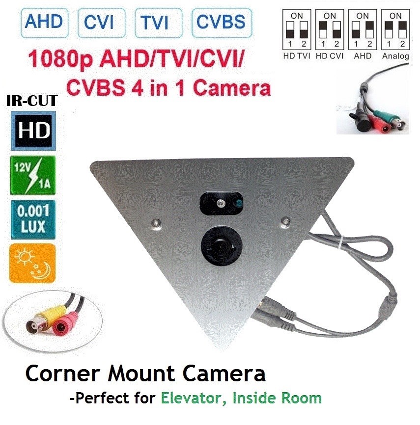 1080P 4 in 1 HD Tvi/Cvi/Ahd/Analog Corner Mount/Elevator Camera Fixed 2.8mm lens