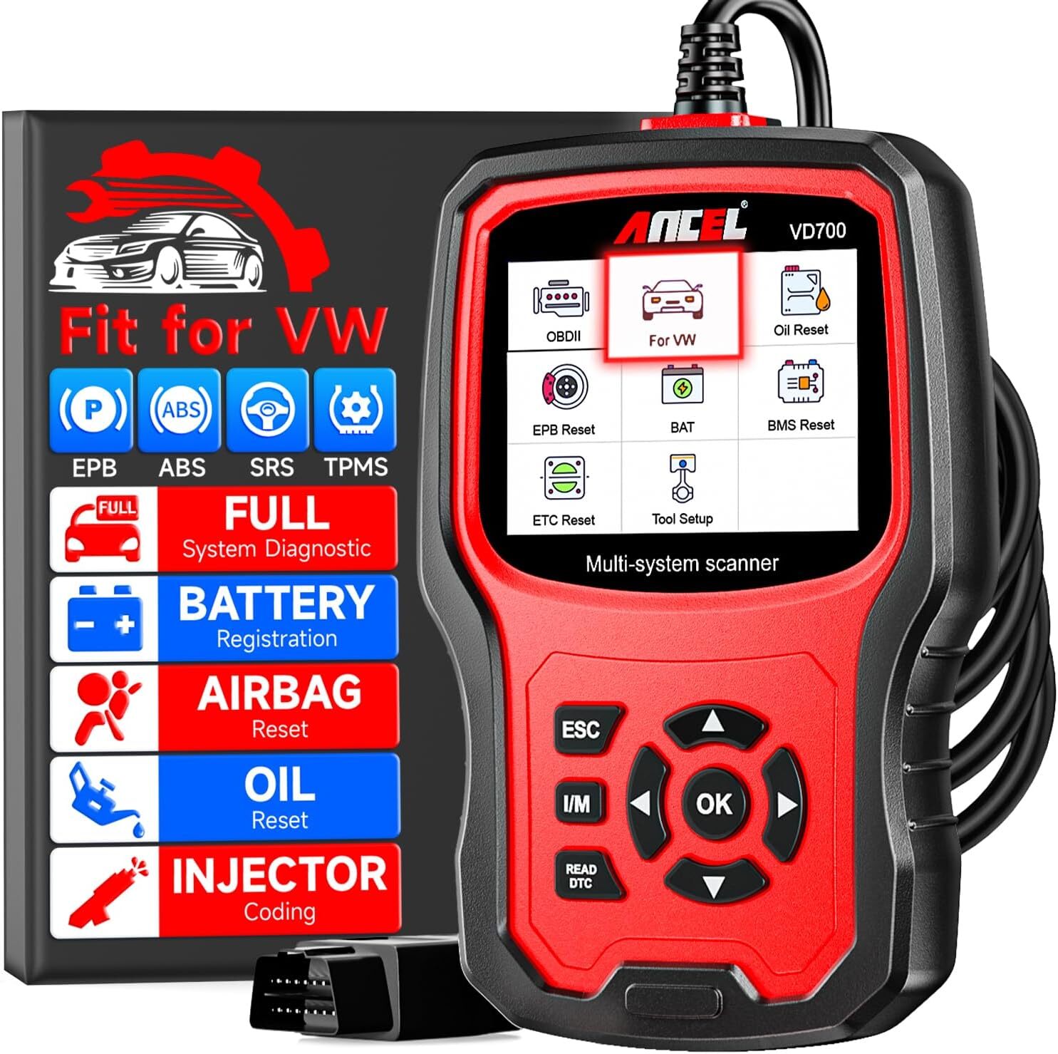 ANCEL VD700 Full System Diagnostic ABS SRS EPB OBD2 Scanner Code Reader For VAG