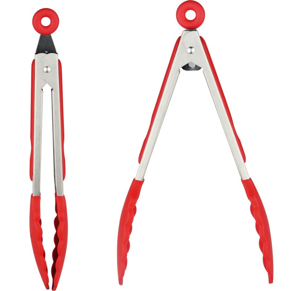 Silicone Kitchen Tongs (9-Inch & 12-Inch) - Stainless Steel with Silicone
