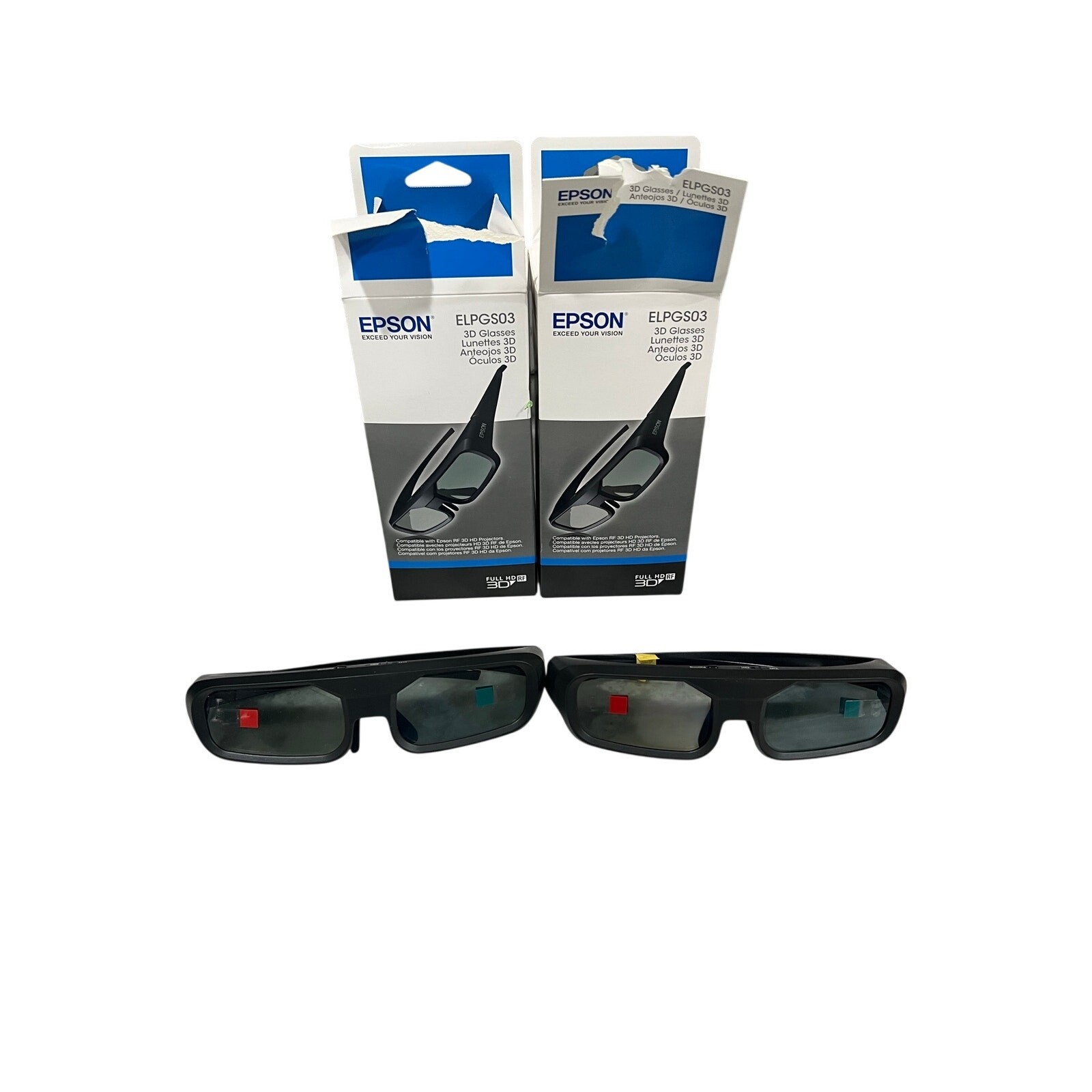 Lot of 2 Epson ELPGS03 RF Active 3D Glasses for Epson Projectors Open Box