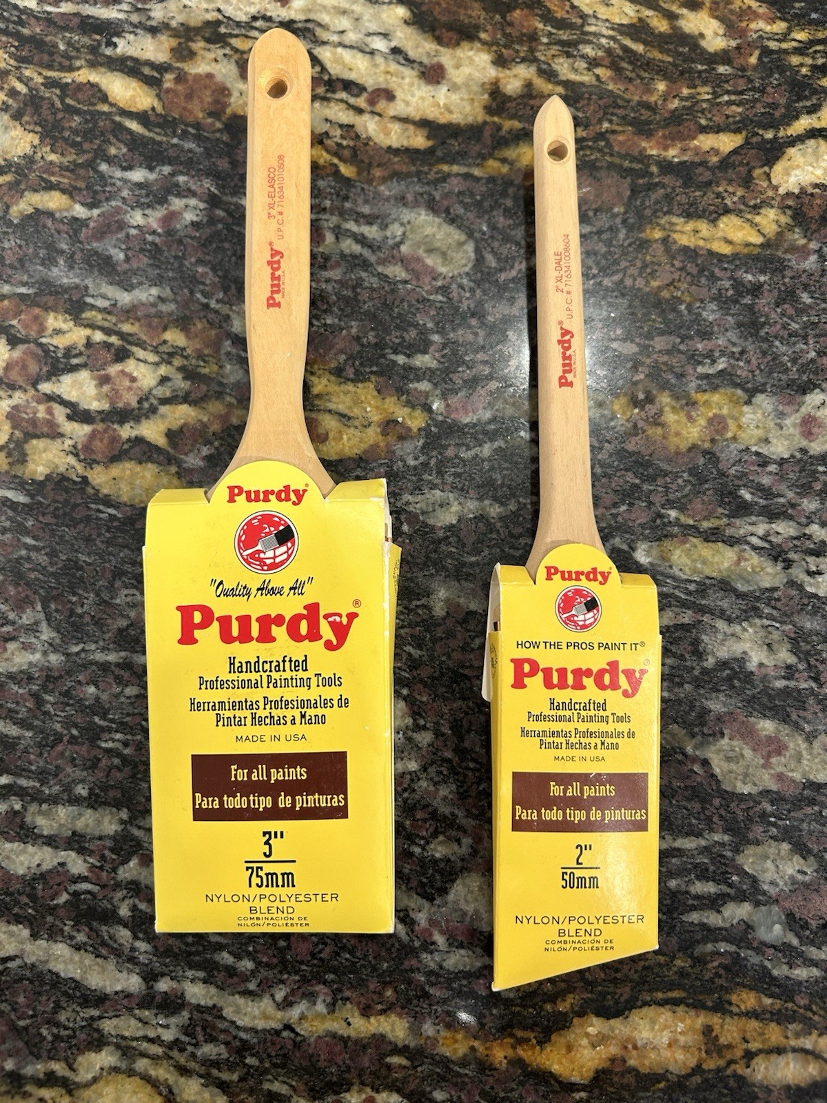 Purdy Elasco Flat 3" & 2" Dale Angle Edge Paint Brush Lot -Nylon/Polyester - NEW