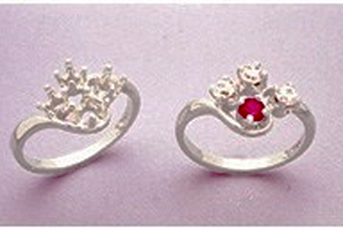3.5mm Round Triple Accented Silver Pre-Notched Cluster Ring Setting (Size 5-8)