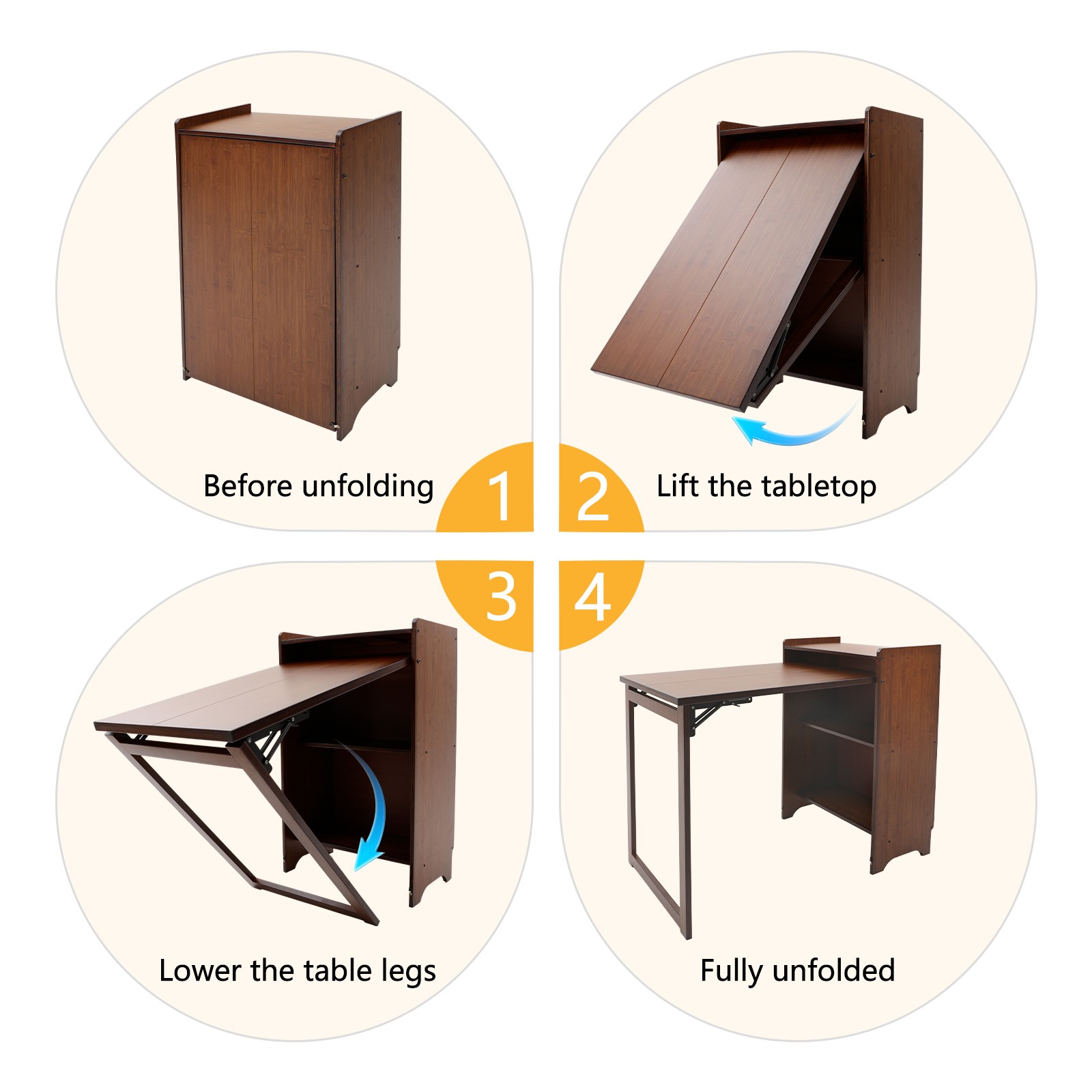 Folding Desk with Storage Shelves,Bookcase with Drop Down Table for Study Office