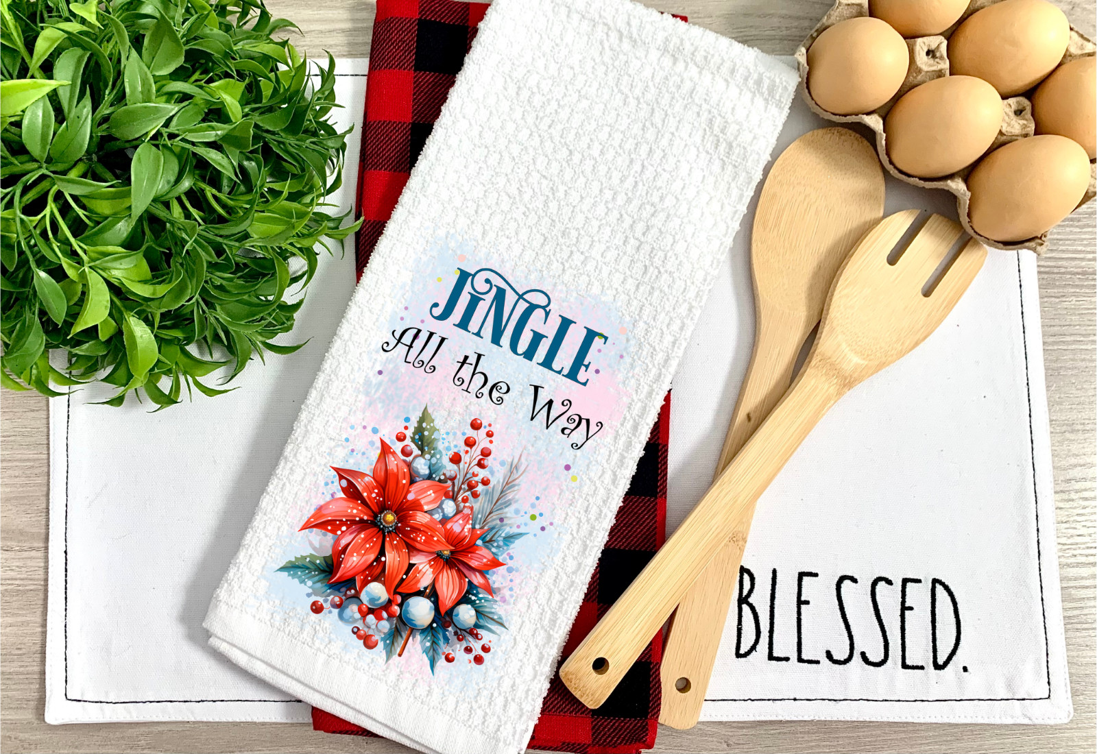 Jingle All The Way, Waffle Weave Towel, Micro Fiber, Gym, Spa, Hands (T458)