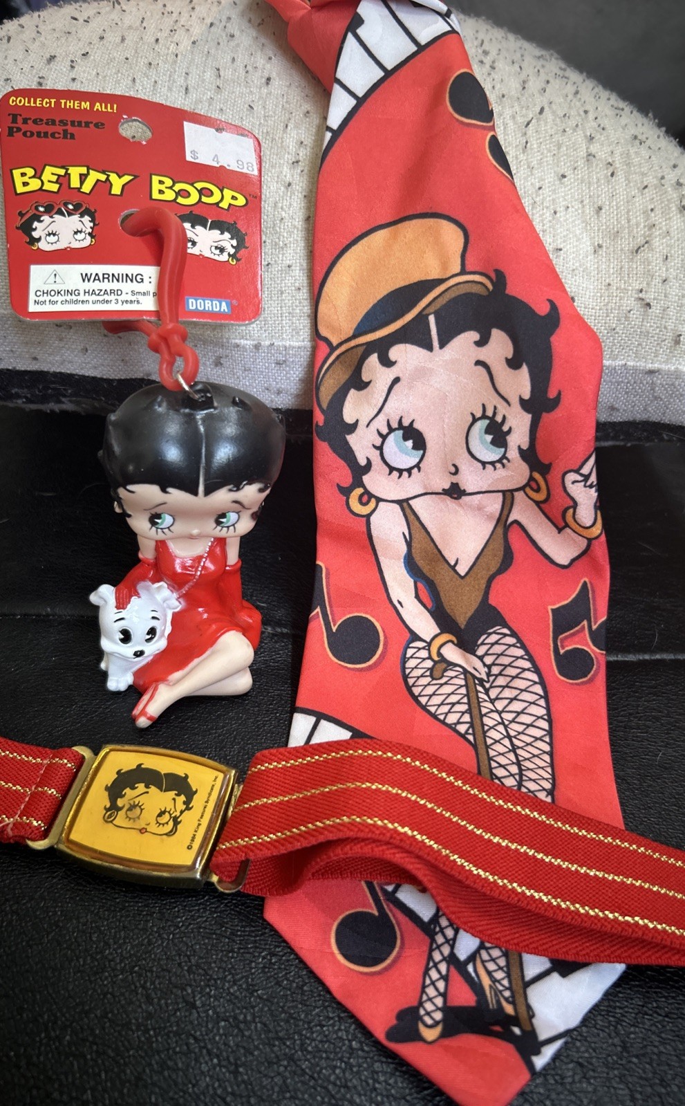 Vintage Betty Boop Lot-Large Keychain/Ralph Marlin Tie/1984 Magnetic Belt!❤️❤️❤️
