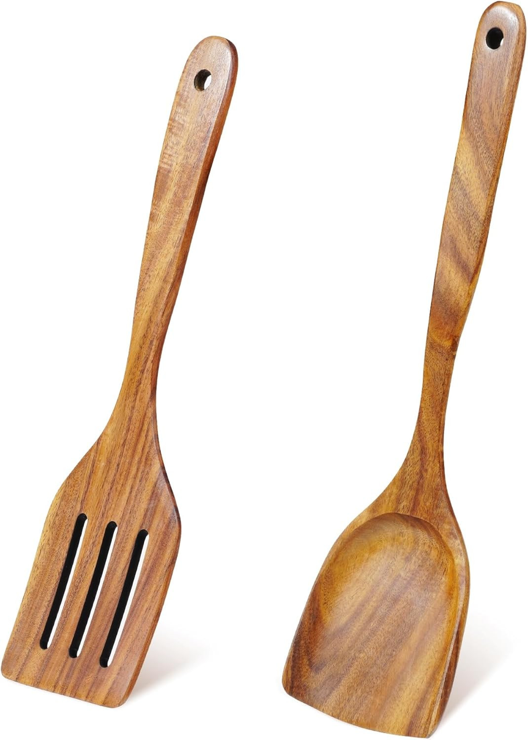 FJNATINH 2 Pcs Wooden Spatula Set for Cooking, Natural large, 2pcs