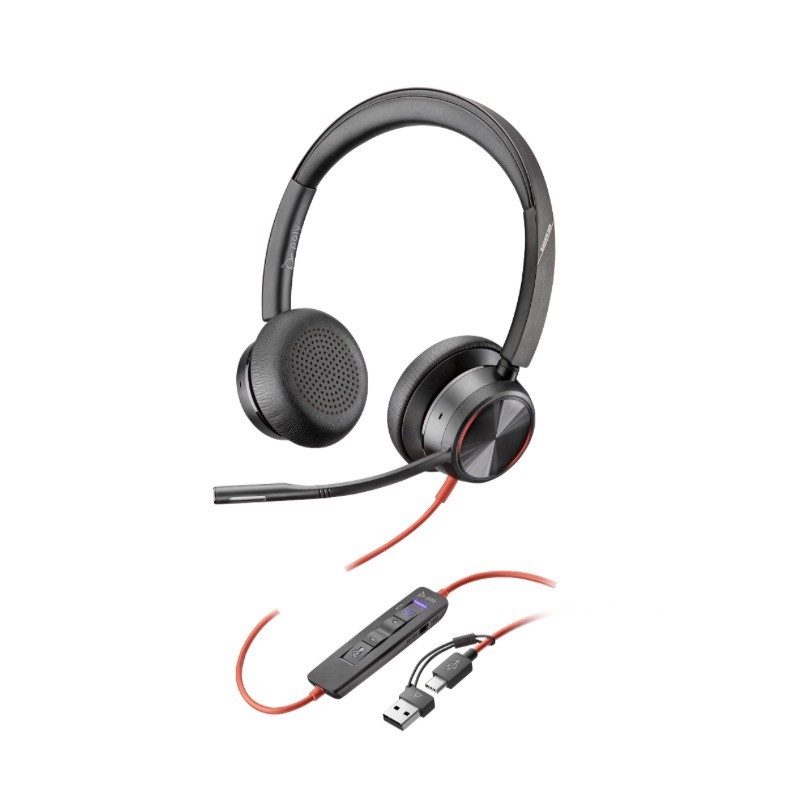 HP Poly Blackwire 8225 Corded USB-C Noise-Cancelling Headset with Mic and Case