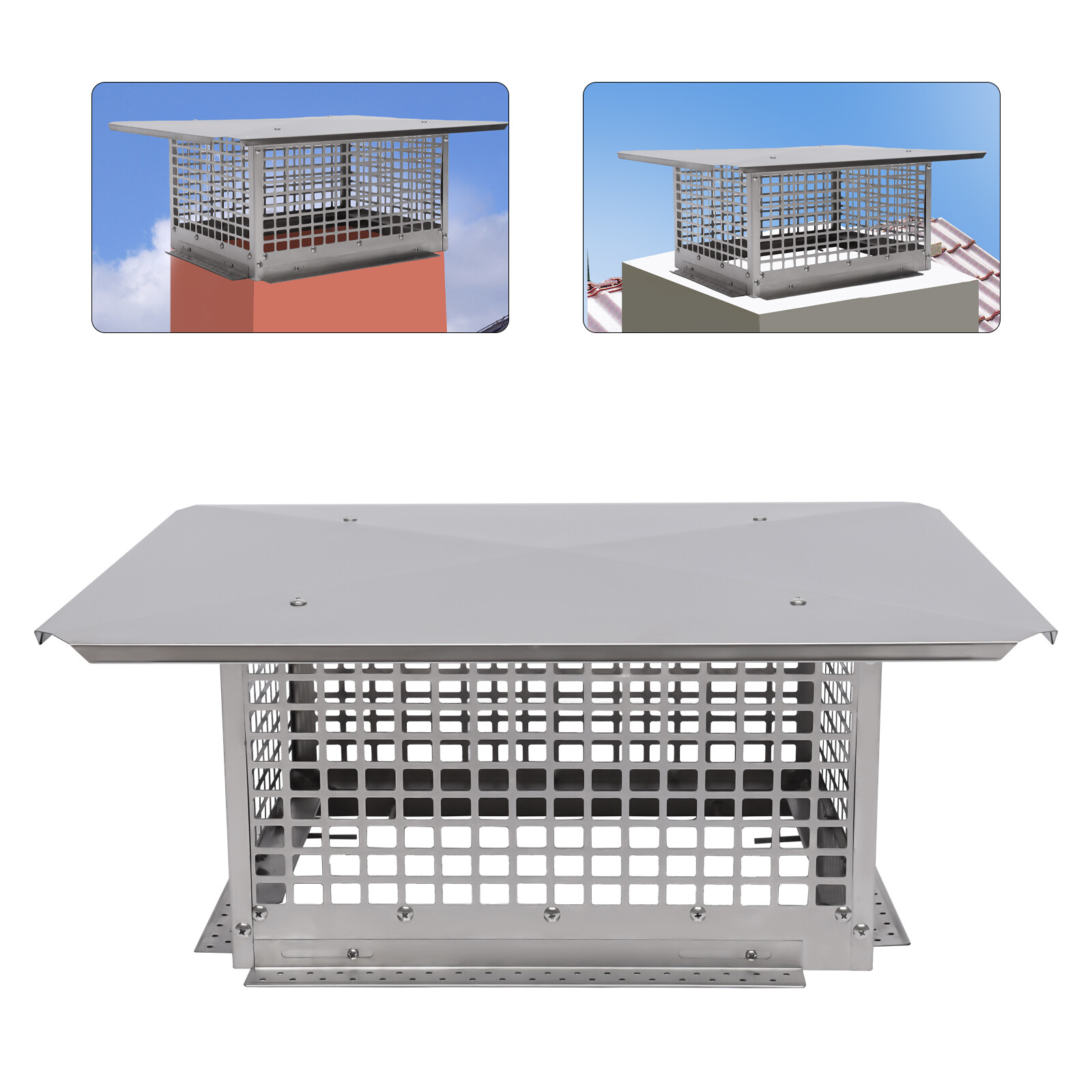Chimney Cap, 17" x 29" Flue Caps, 304 Stainless Steel Chimney Cover 27cm H NEW